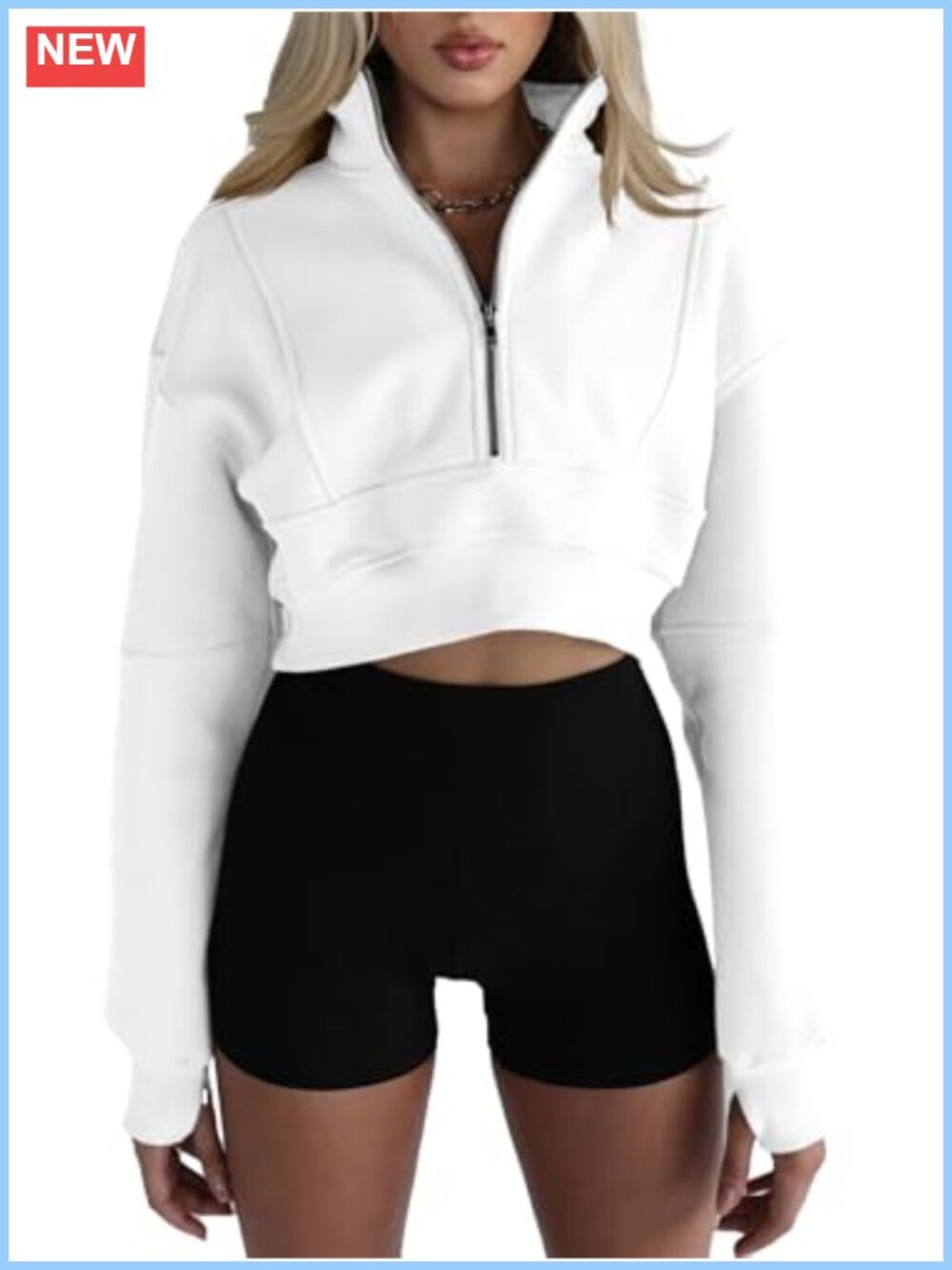 Women's Half Zip Cropped Sweatshirt Fleece Lined Thumb Hole Loose Fit